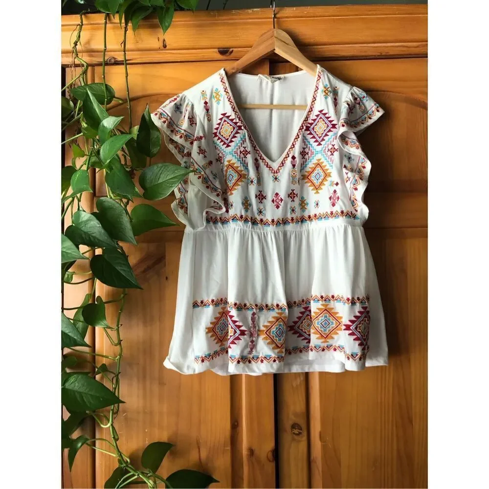 Savanna Jane Aztec Embroidered Top Size L - Picture 2 of 13